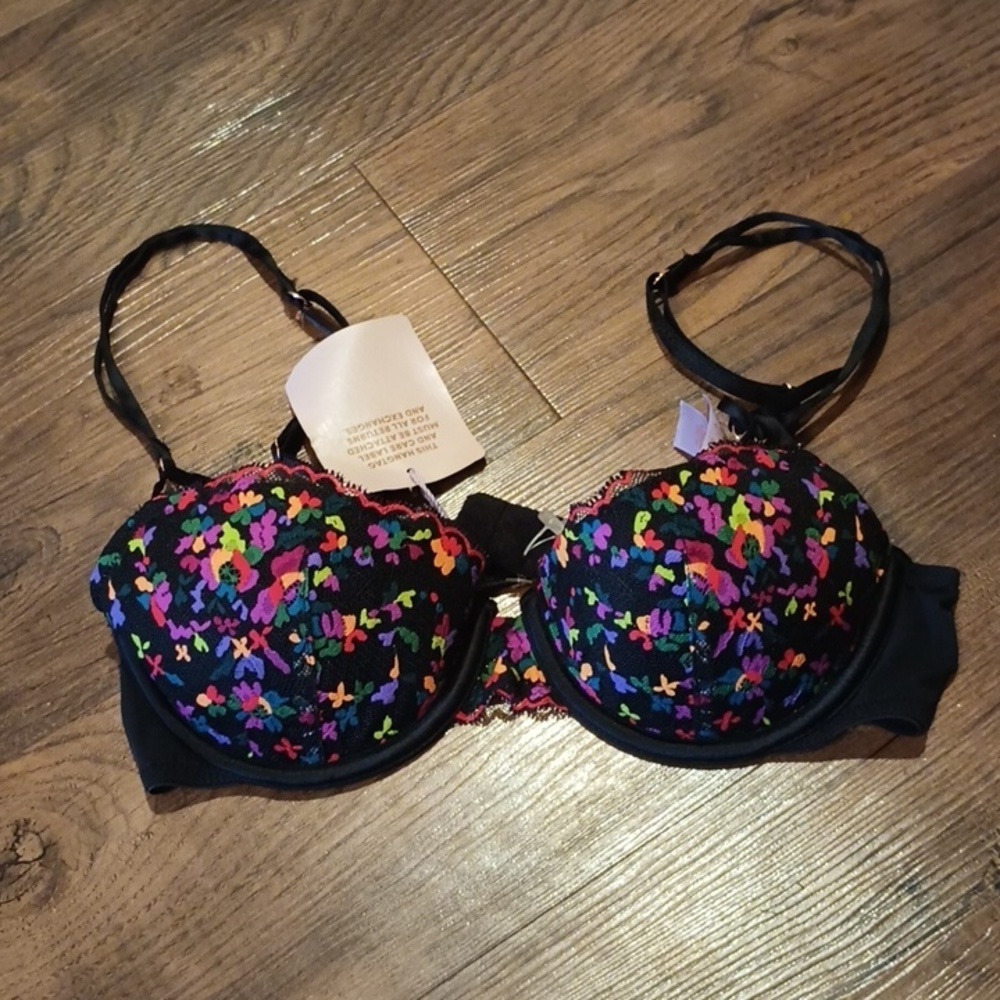 Savage X Fenty Black Colorful Splotched Floral Underwire Bra A41